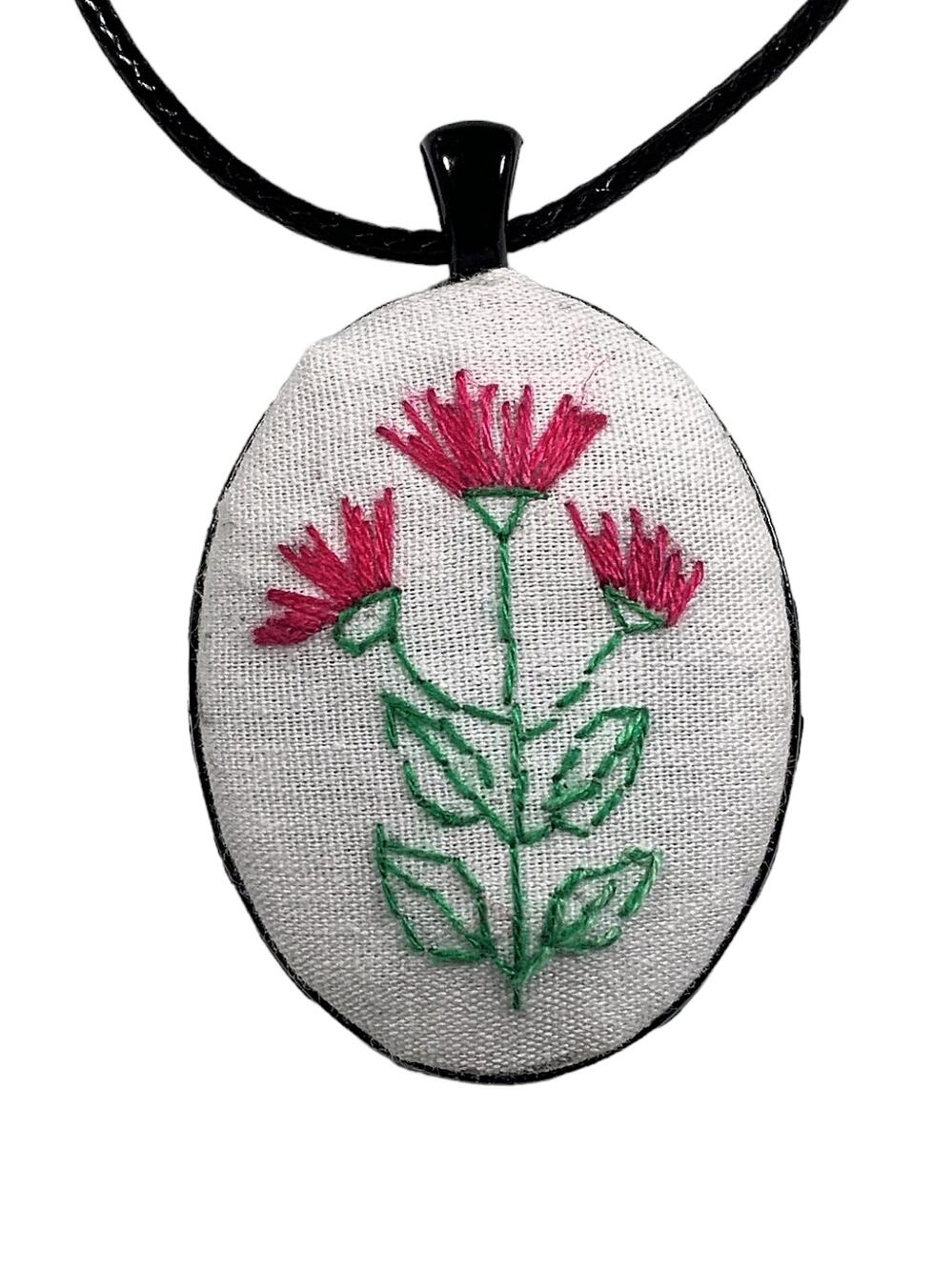 Handmade Pink Wild Flower Embroidery Necklace